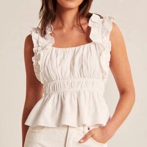Abercrombie & Fitch Linen Cotton Ruffle Babydoll Crop Top Small White Cream Y2K